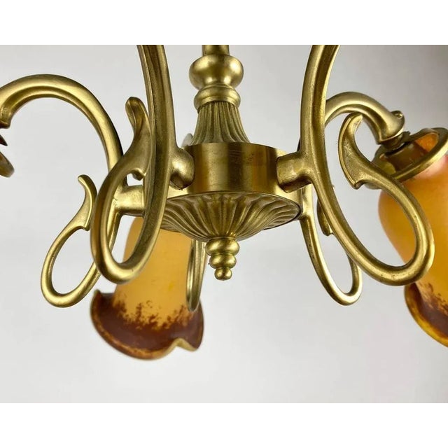 Vintage French Hanging Light in Gilt Brass & Colored Glass Lamp, 1980s For Sale - Image 3 of 6