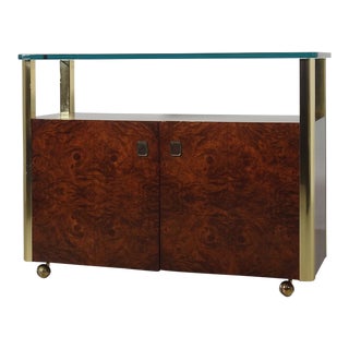 Burl and Brass Bar Cart by Century For Sale