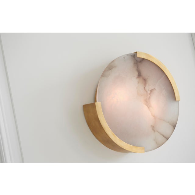 Visual Comfort Kelly Wearstler for Visual Comfort Signature Melange Large Flush Mount in Antique-Burnished Brass with Alabaster For Sale - Image 4 of 5