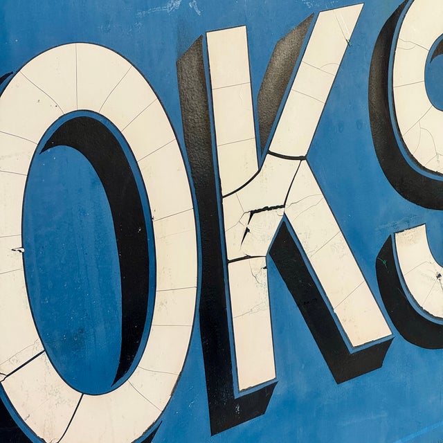 Superb Large Double Sided Vintage Wooden Sign Advertising "Books" in Sapphire Blue For Sale - Image 10 of 10