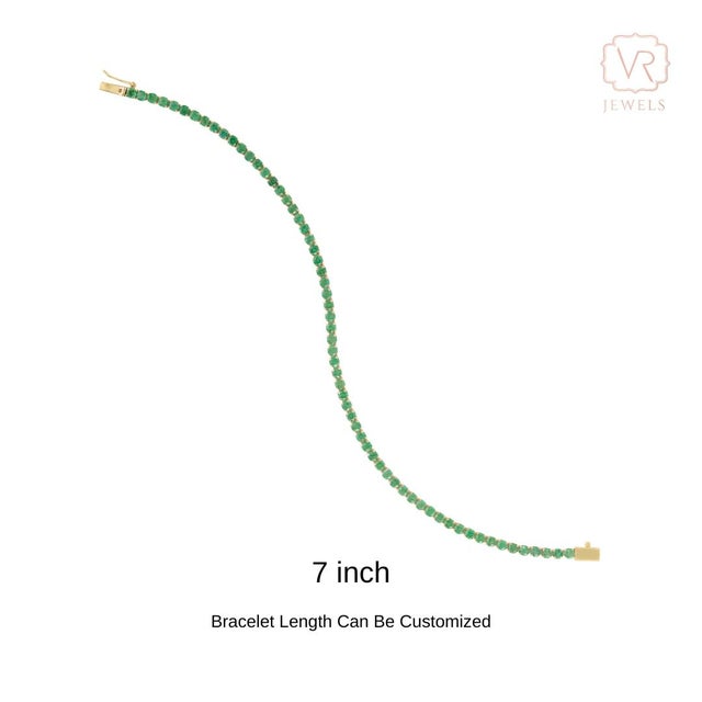 Certified 3.47ct Natural Emerald Tennis Bracelet in 14k Yellow Gold For Sale - Image 11 of 16