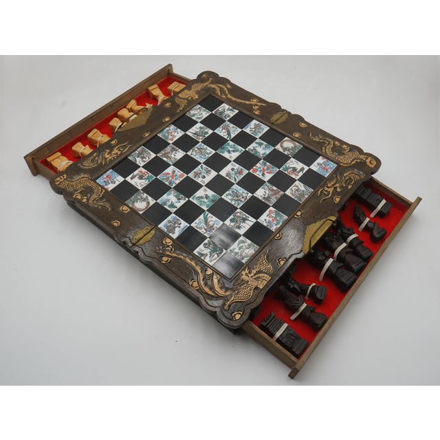 Chinese Vintage Chinese Marble & Wood Carved Chess Set For Sale - Image 3 of 10