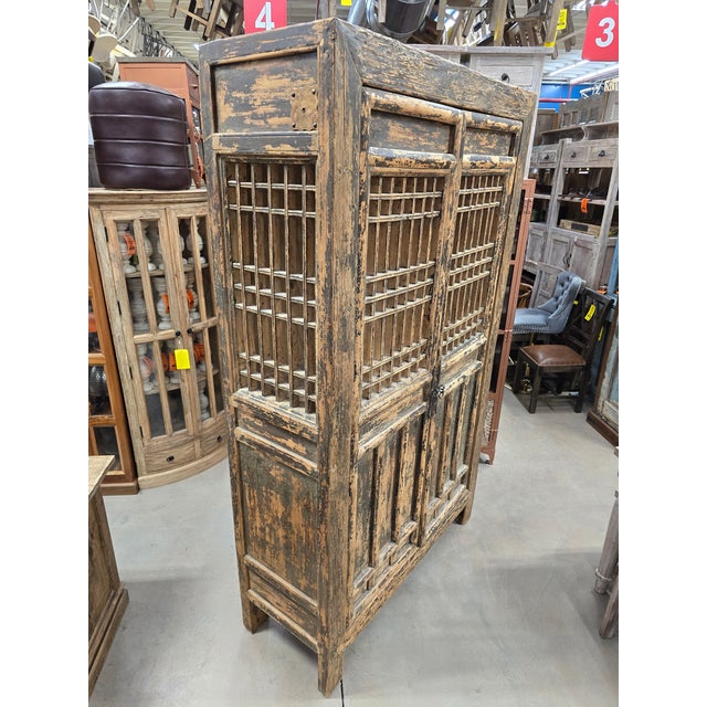 Chinese Tall Solid Wood Chinese Armoire For Sale - Image 3 of 7