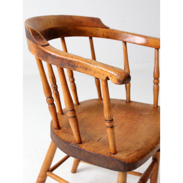 Antique Windsor Captain’s Chair Wood Spindle Armchair For Sale - Image 9 of 14