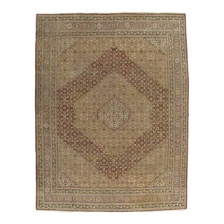 Antique Tabriz Carpet, Handmade Persian Rug in Masculine Gold, Brown and Taupe For Sale