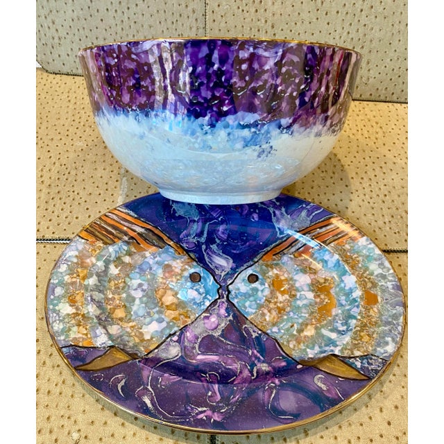 Ceramic Vintage Set of Rob Turner Hand Painted Bone China Bowl and Platter- 2 Pieces For Sale - Image 7 of 11