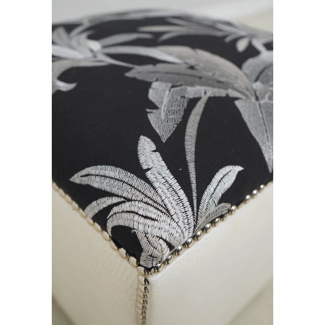 Pair Square Custom Upholstered Ottoman Stools For Sale - Image 9 of 12