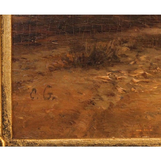 19th Century C.G., Romantic Landscape with Figures and Lake, 19th Century, Oil on Wood, Framed For Sale - Image 5 of 10