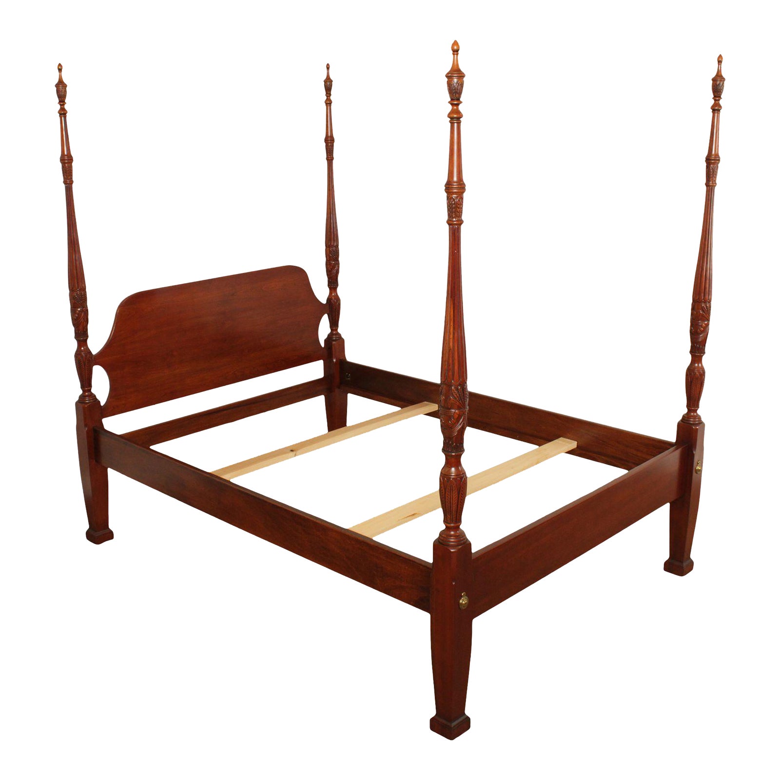 1980s Ethan Allen Court Queen Size Rice Carved Poster Bed