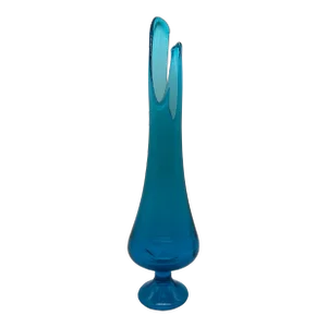 Vintage l.e. Smith Blue Glass Swung Vase 17.75"