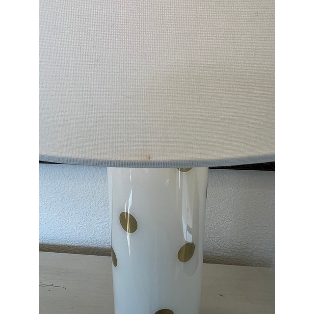 Kate Spade Cream & Gold Pavilion Polka Dot Cylinder Table Lamp W/ Cream Linen Shade; Set of 2 For Sale - Image 10 of 17