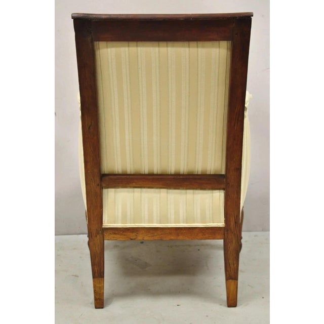 19th C. French Louis XVI Neoclassical Style Walnut Bergere Club Lounge Arm Chair For Sale - Image 9 of 12
