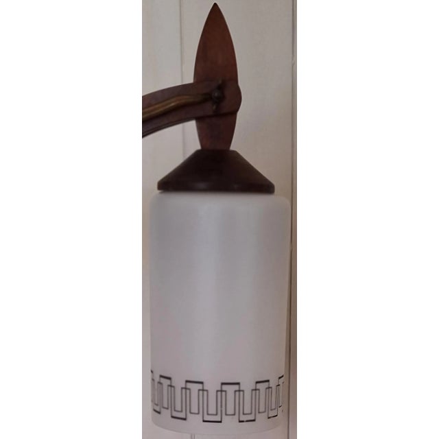 Mid-Century Danish Extendable Teak Wall Lamp with Swivel Arm and White Patterned Glass Shade, 1960s For Sale - Image 9 of 11