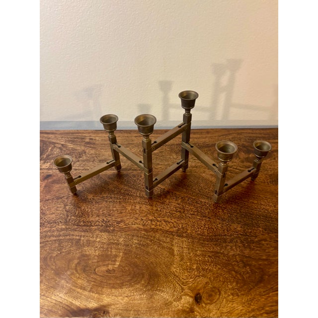 1960s Vintage Danish Modern Modular Brass Candelabra - 6 Arm Candle Holder For Sale - Image 5 of 8