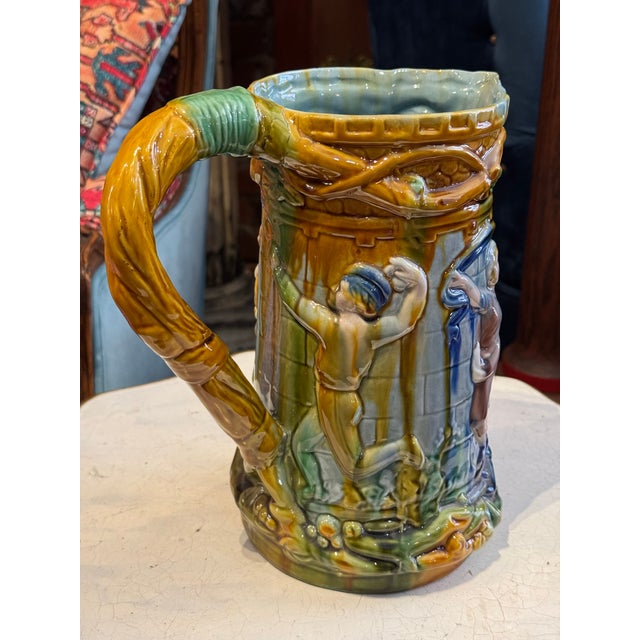 Gorgeous antique Minton-style majolica pottery pitcher. Would make the most beautiful vase for a fresh bouquet of flowers!...