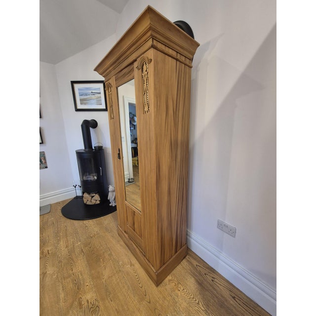 Antique Satin Walnut Mirrored Wardrobe For Sale - Image 6 of 18