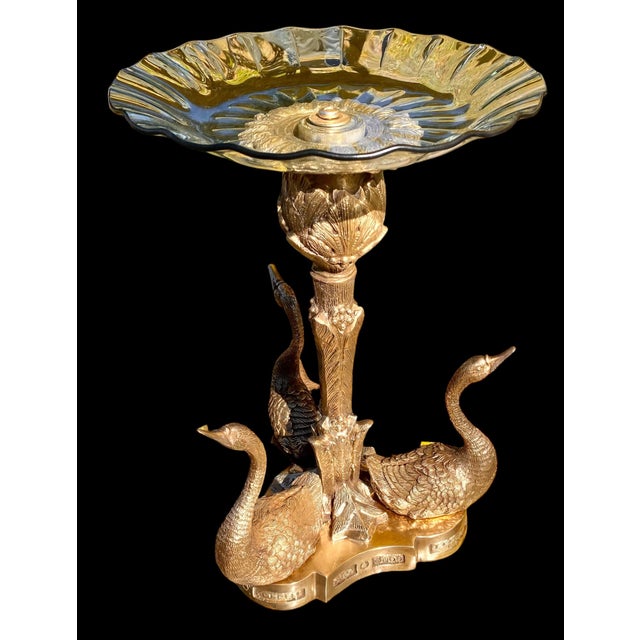 Antique French Napoleon III Gilt Bronze Swan Centerpiece Pleated Glass Plateau For Sale - Image 10 of 14