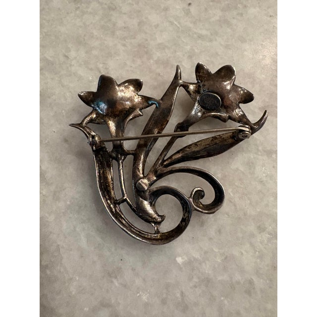 Mid 20th Century Sterling Silver Flower Brooch For Sale - Image 4 of 6