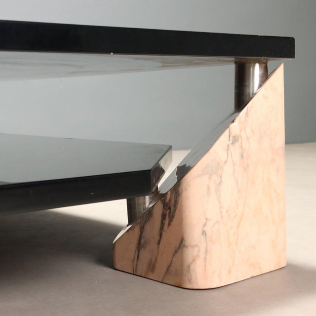 Late 20th Century Vintage Coffee Table in Pink Marble and Lacquered Wood, 1970s For Sale - Image 5 of 13