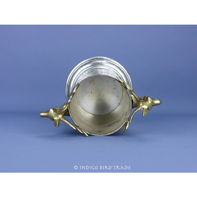 Silver Vintage Wine Coaster Holder Hammered Silver Metal and Brass Deer Head Handles For Sale - Image 8 of 9