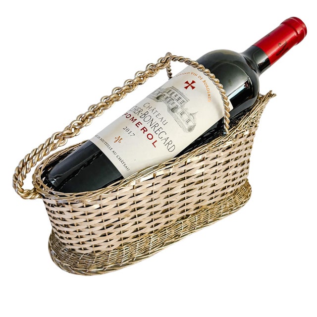 Vintage Woven Silver-Plated Wire Wine Bottle Basket Caddy & Sommelier Basket For Sale - Image 13 of 14