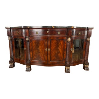 Henredon Natchez Collection Mahogany Marble Top Lighted Sideboard Server Buffet For Sale