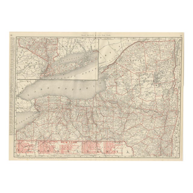 Antique Map of New York State by Rand McNally, 1899 For Sale