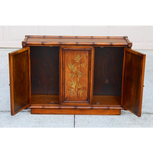 Vintage Brandt Embassy Collection Hollywood Regency Faux Bamboo Credenza Cabinet With Hand-Painted Bamboo Motif – Asian Chinoiserie Sideboard Console For Sale - Image 10 of 18