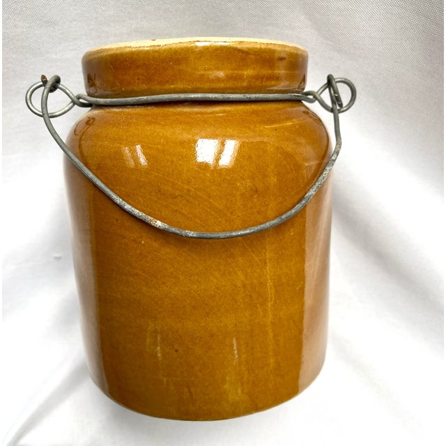 Early 20th Century Antique Glazed French Crock W/Metal Carrier For Sale - Image 5 of 9