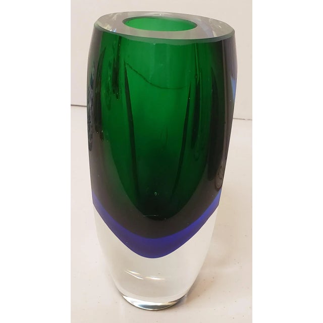 Vintage Kosta Boda Fifth Avenue Heavy Lead Crystal Vase Green Blue