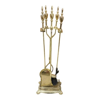 Vintage Regency Style Solid Brass Fireplace Tools 4 Pc Set For Sale