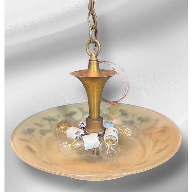 1930s Art Nouveaou Chandeliers With Cream Floral Shades - Set of Two For Sale - Image 13 of 15