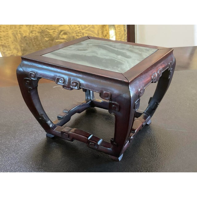 1900s Antique Chinese Zitan Wood Stand With a Marble Top For Sale - Image 4 of 9