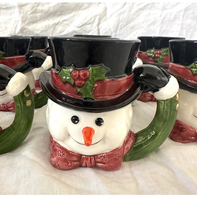 1990s Vintage Set of 8 Fitz & Floyd Holiday "Top Had Snowman" Mugs For Sale - Image 5 of 10
