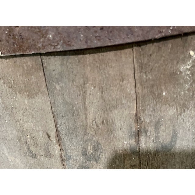Farmhouse Antique Oak Barrel Weathered Staves Forged Iron Bands Farmhouse Primitive For Sale - Image 3 of 7