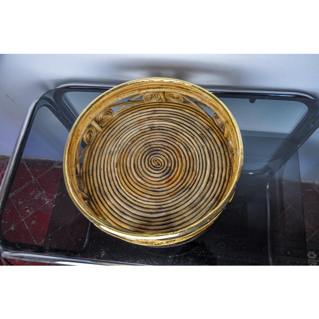 Wood Rattan and Brass Centerpiece, Italy, 1970s For Sale - Image 7 of 9