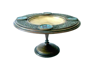 Antique Persian Reticulated Brass & Enamel Turquoise Cloisonné Tazza / Centre Piece / Sweet Stand With Blue Birds
