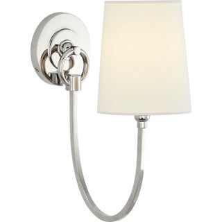 Thomas O'Brien for Visual Comfort Signature Reed Single Sconce in Polished Nickel with Linen Shade For Sale