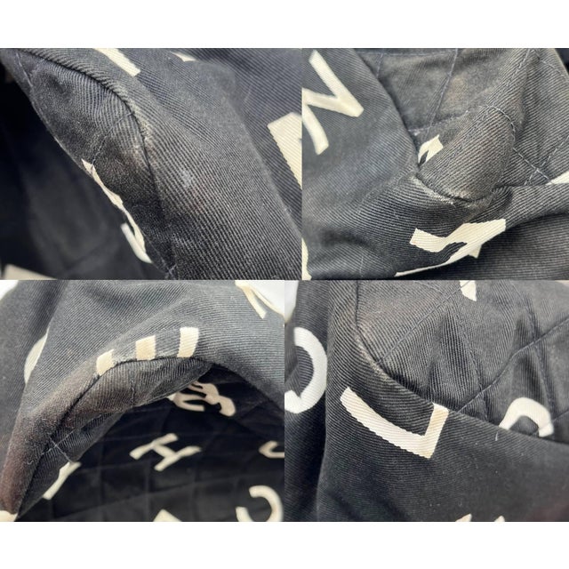 Chanel Chanel Vintage White Logo Black Canvas Tote Bag For Sale - Image 4 of 5