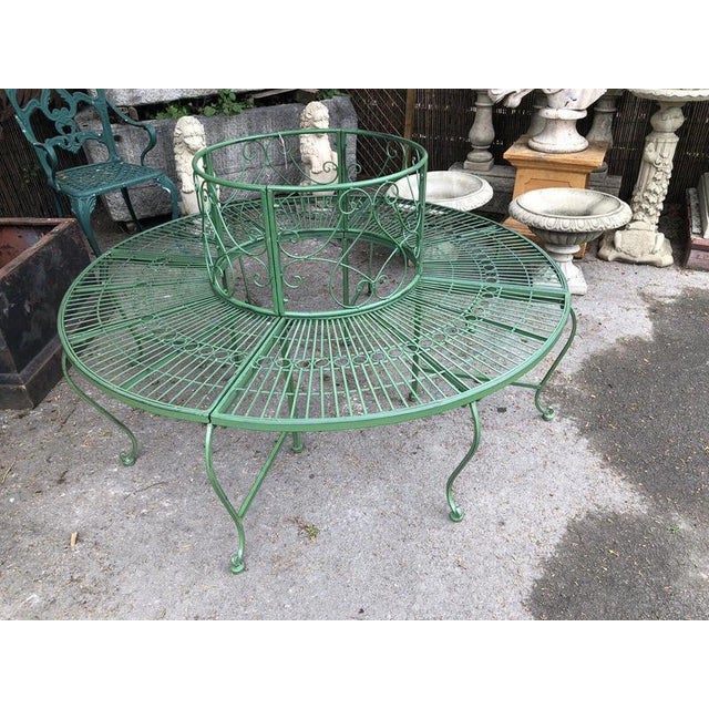 French Style Green Metal Circular Tree Garden Bench For Sale - Image 3 of 6