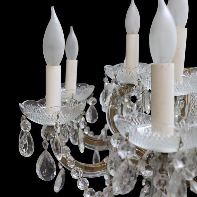 Glass Crystal & Glass Crystal Arm 12-Light Chandelier C1940 For Sale - Image 7 of 10