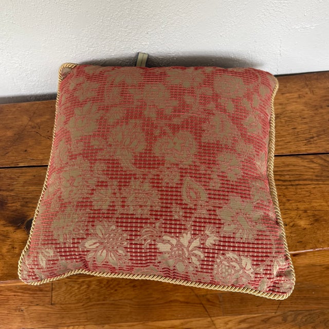 Textile Late 20th Century Red and Gold Floral Jacquard Pillow With Twisted Rope Cord For Sale - Image 7 of 8