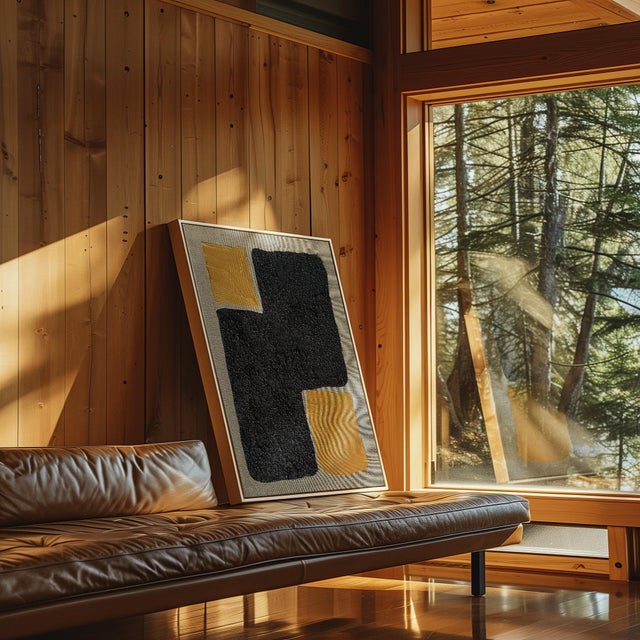 Contemporary Gold and Carbon Painting on Spanish Linen Minimalist Painting, Framed Gold Corners For Sale - Image 3 of 5