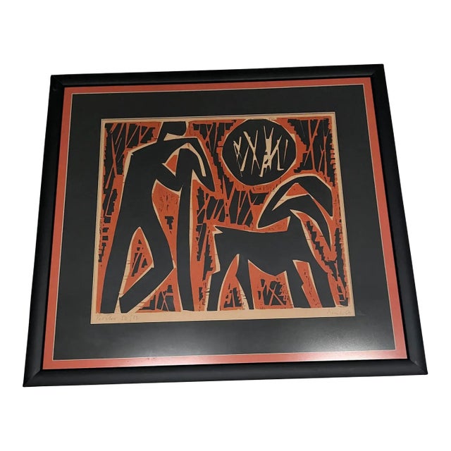 1969 Abstract Figurative Gabor Pasztor Numbered Lithograph Framed For Sale