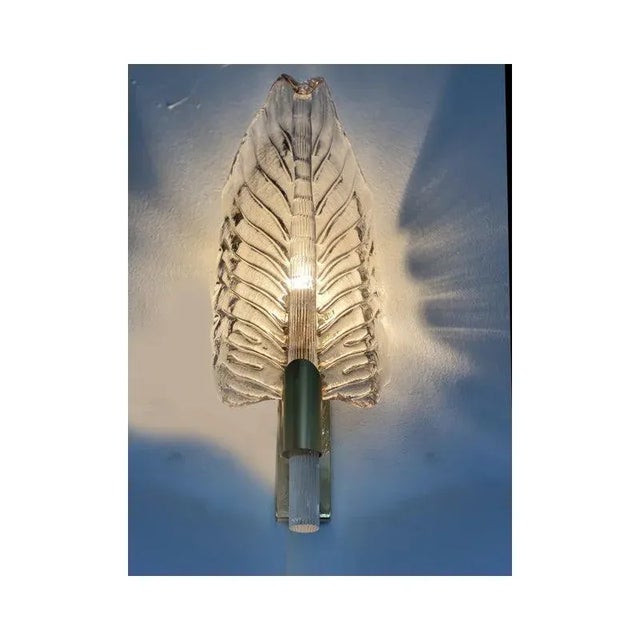 Gray Leaf Murano Glass Wall Sconce by Simoeng, Set of 2 For Sale - Image 4 of 13