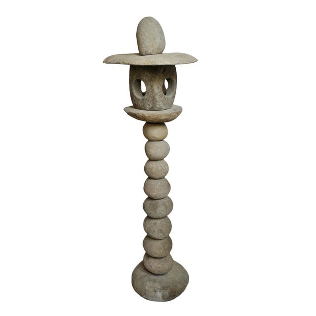 Vintage Outdoor Stacked River Rock Light House Post For Sale - Image 9 of 9