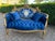 1940 French Louis XVI Gold Beech Blue Velvet Settee For Sale - Image 10 of 18