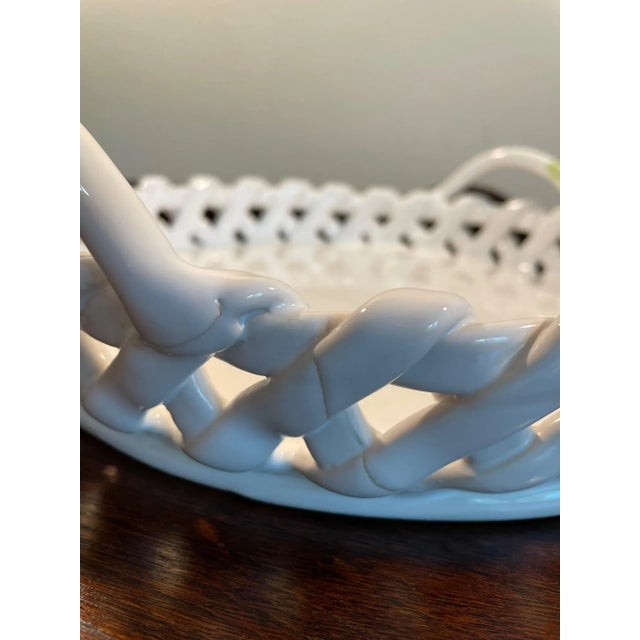 White Vintage White Ceramic Lattice Rim Serving Tray With Tulip Handles For Sale - Image 8 of 12