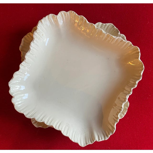 Antique 18th century English rococo Wedgwood creamware shell edge square serving dishes or low bowls. Measure 8 1/2"...