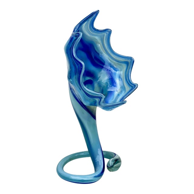 Mid-Century Art Glass Blue Slag Vase Sculpture by Sooner For Sale